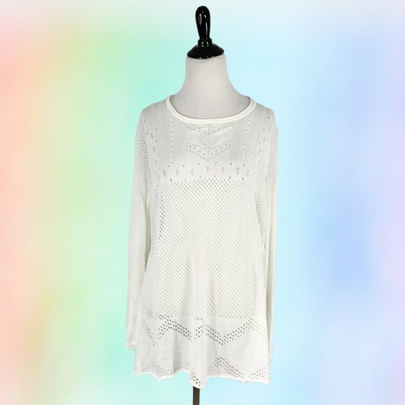 new WILDFOX sweater XS White Open Knit bell Sleeve festival beach cottagecore - Picture 1 of 5
